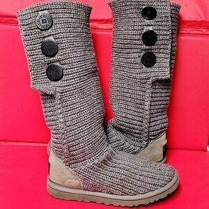 UGG Classic Cardy Cable Knit Wool Blend Womens Gray Sweater Boots #5819 size 5